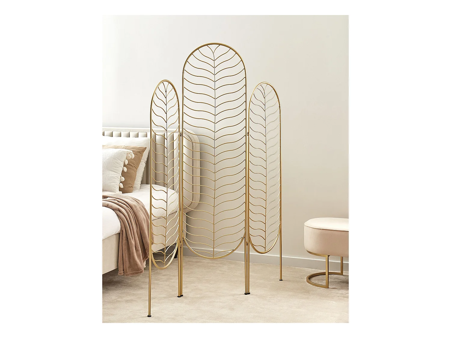Deko Raumteiler 3-teilig 120x160 cm aus Metall gold faltbar freistehend Pescia