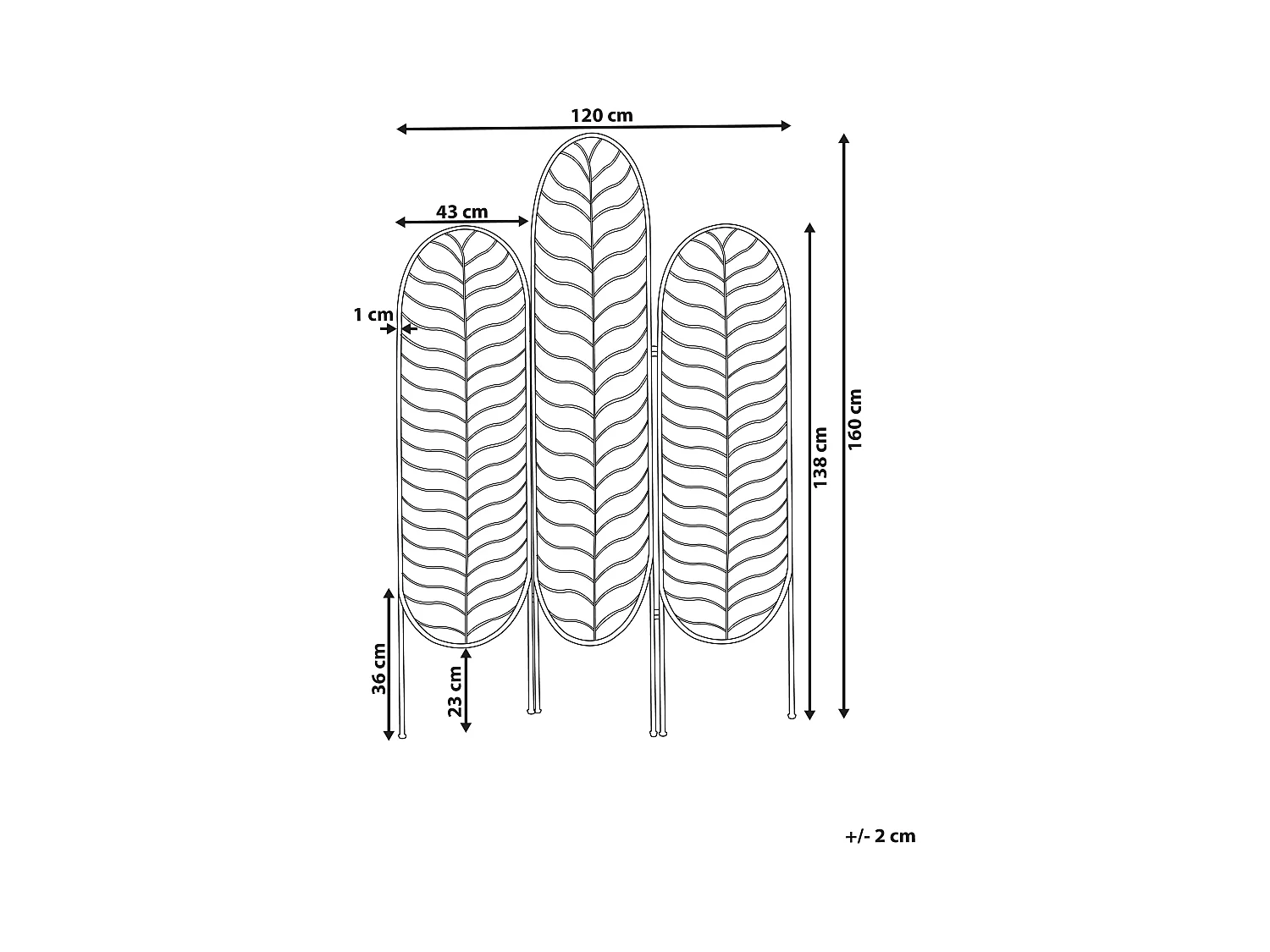 Deko Raumteiler 3-teilig 120x160 cm aus Metall gold faltbar freistehend Pescia