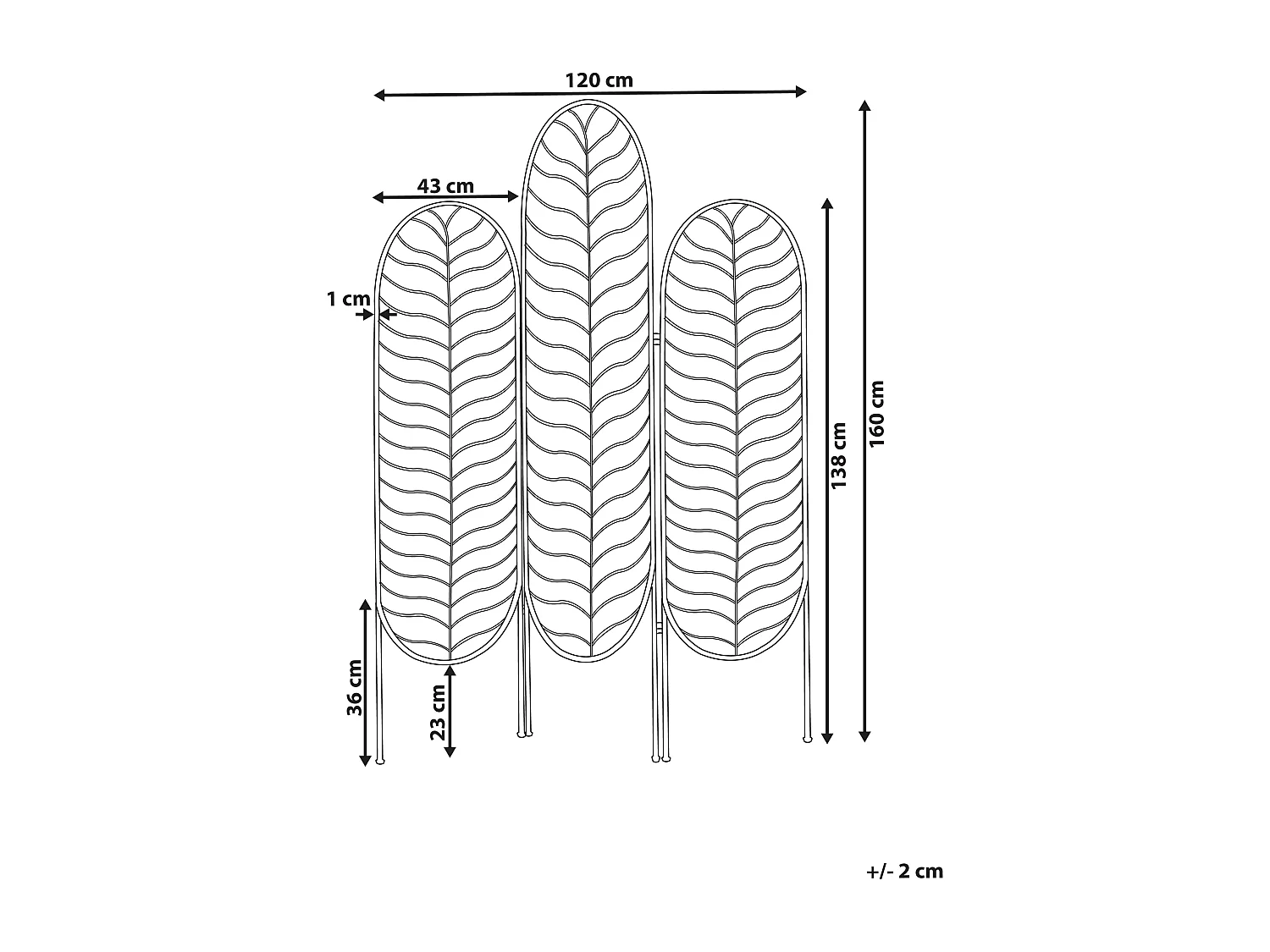 Roomdivider met 3 panelen PESCIA Goud 120 cm 160 cm