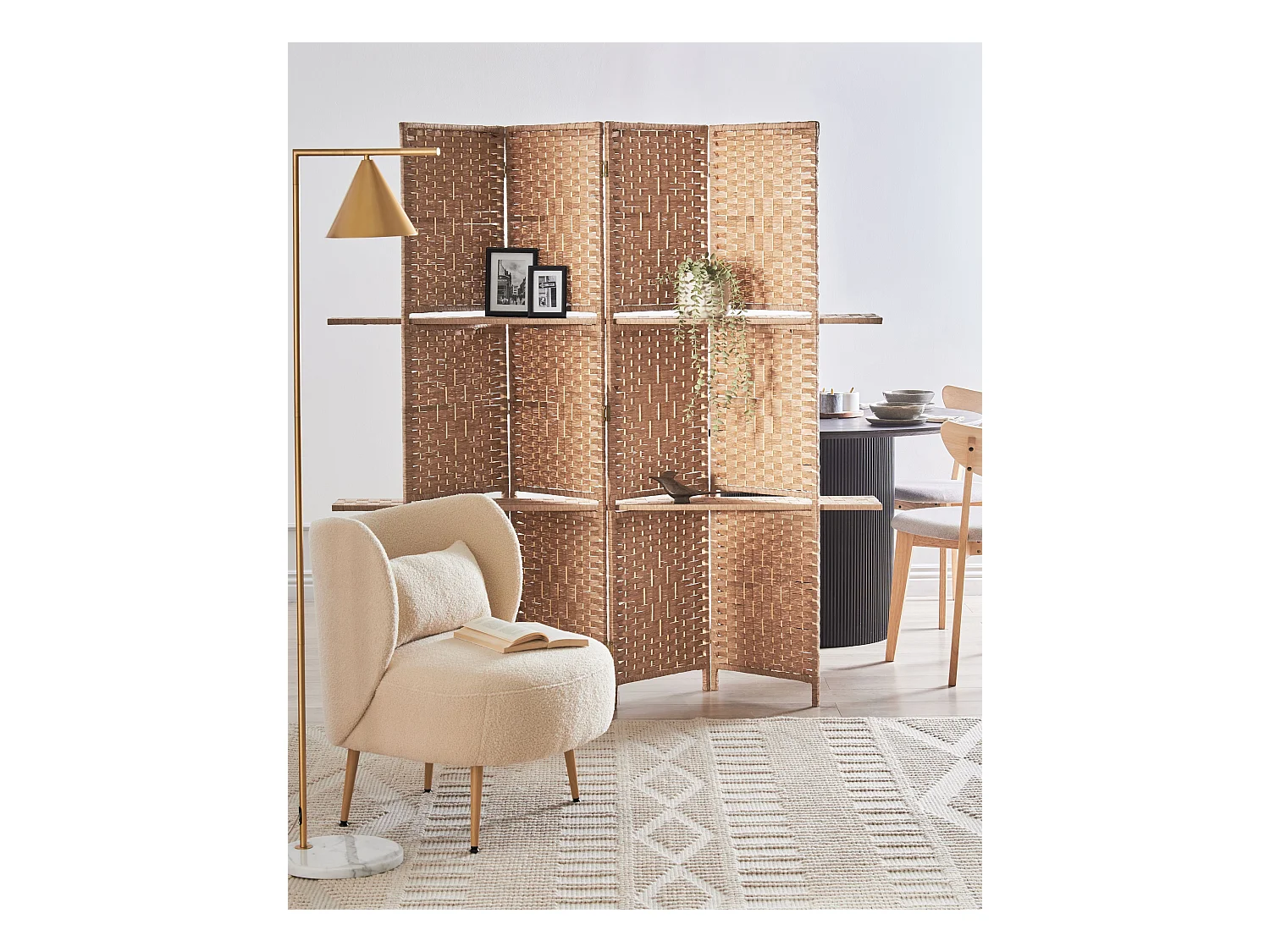 Séparateur de pièce à 4 panneaux TRAFOI Marron 158 cm 170 cm