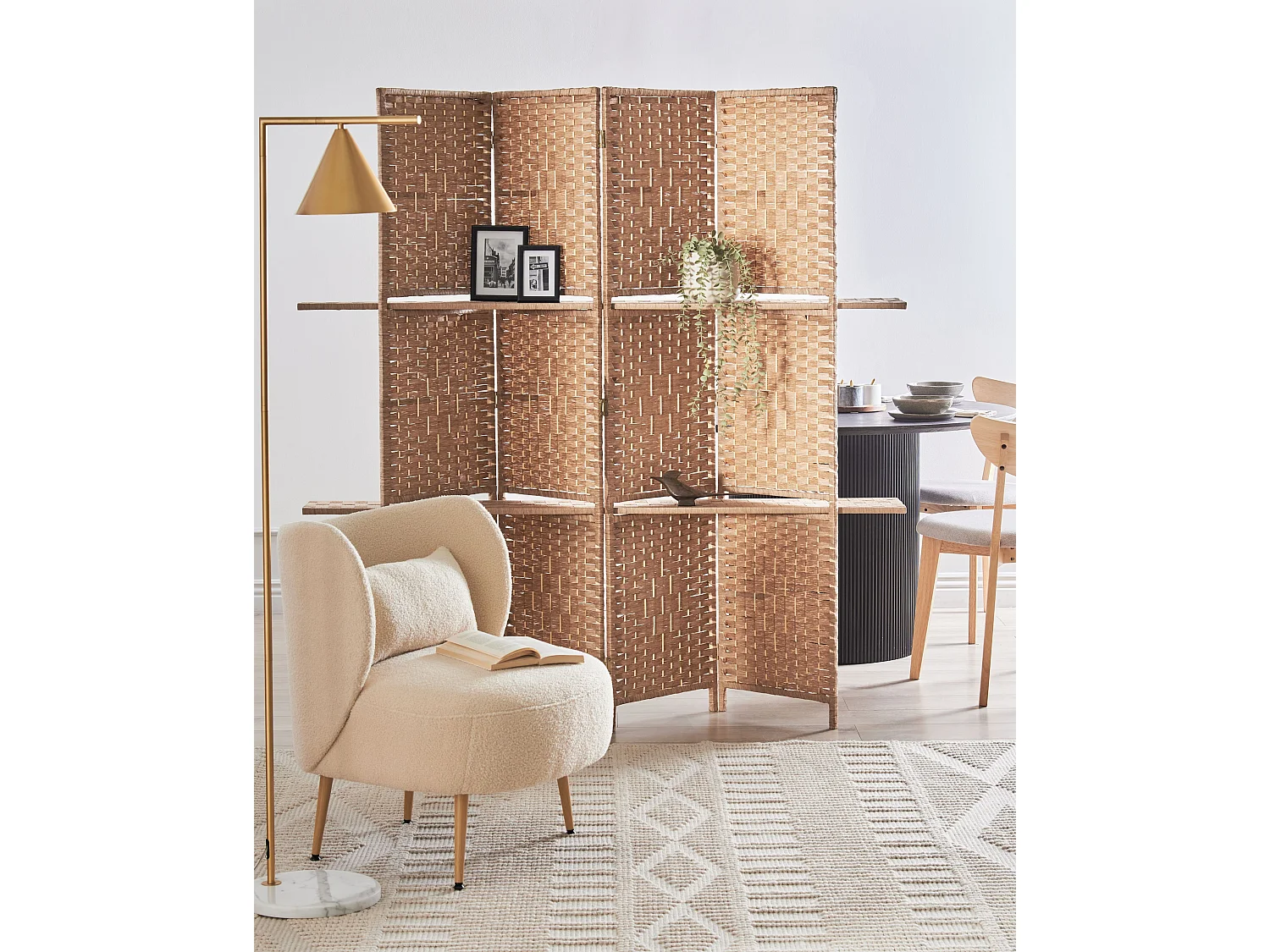 Séparateur de pièce à 4 panneaux TRAFOI Marron 158 cm 170 cm