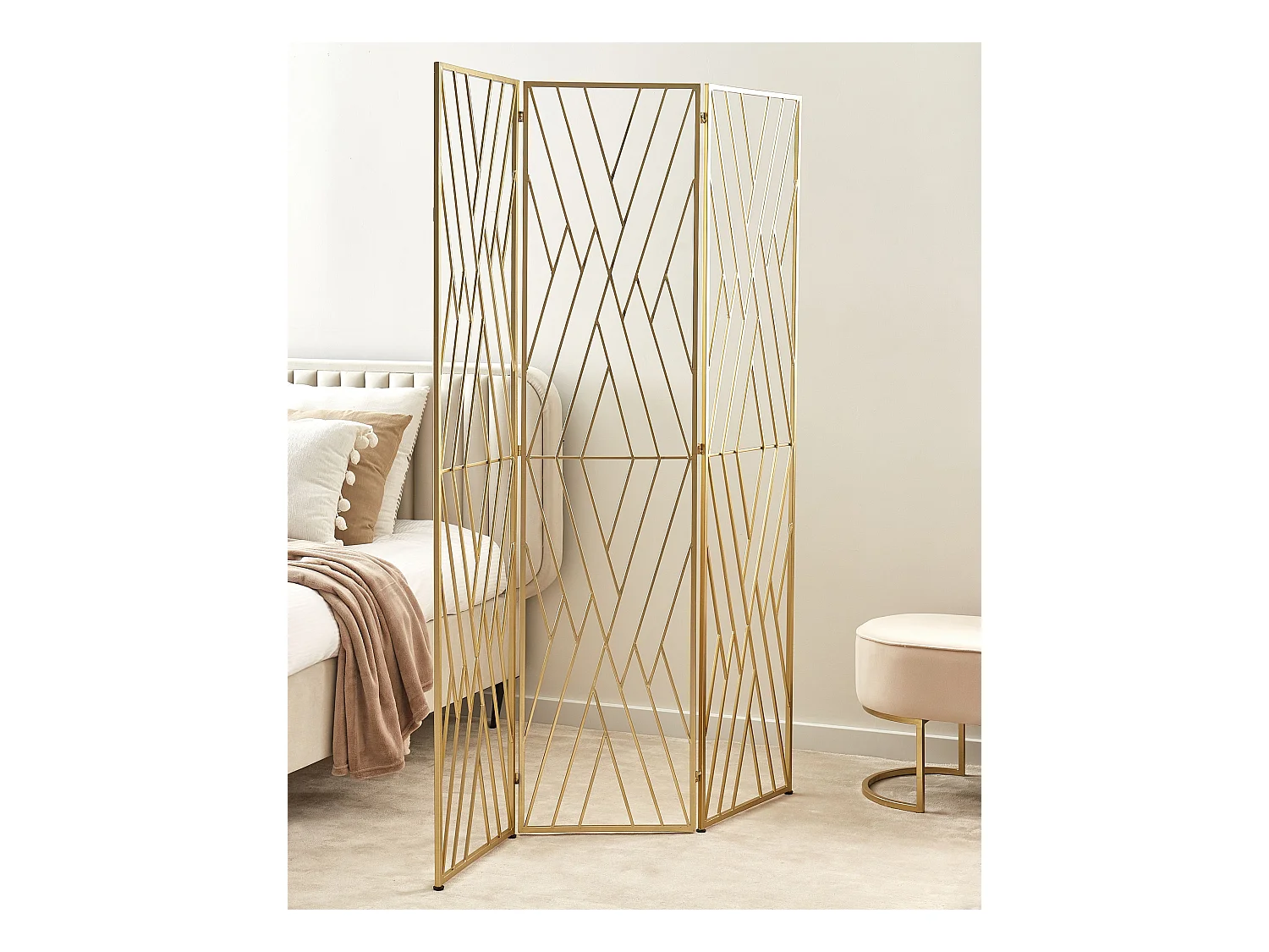 Deko Raumteiler 3-teilig 117x170 cm aus Metall gold faltbar freistehend Asolo