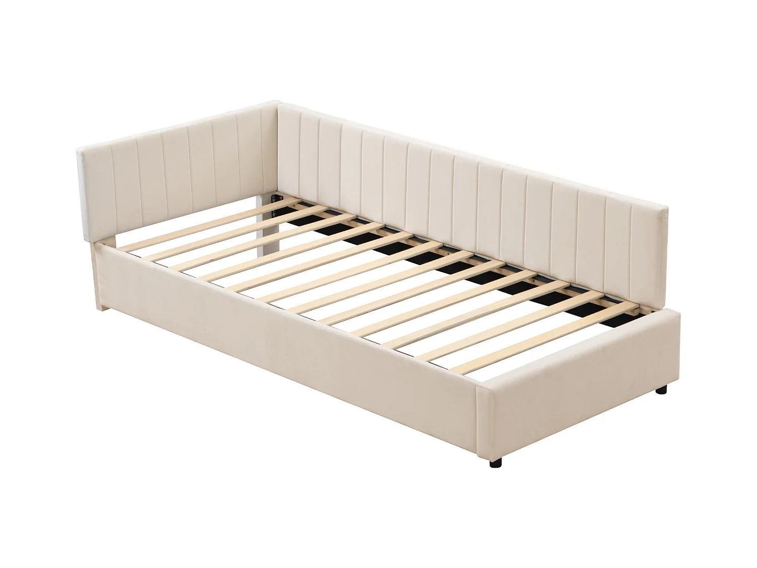 Lit enfant 90x200cm beige, Sommier à lattes, flanelle, sans matelas