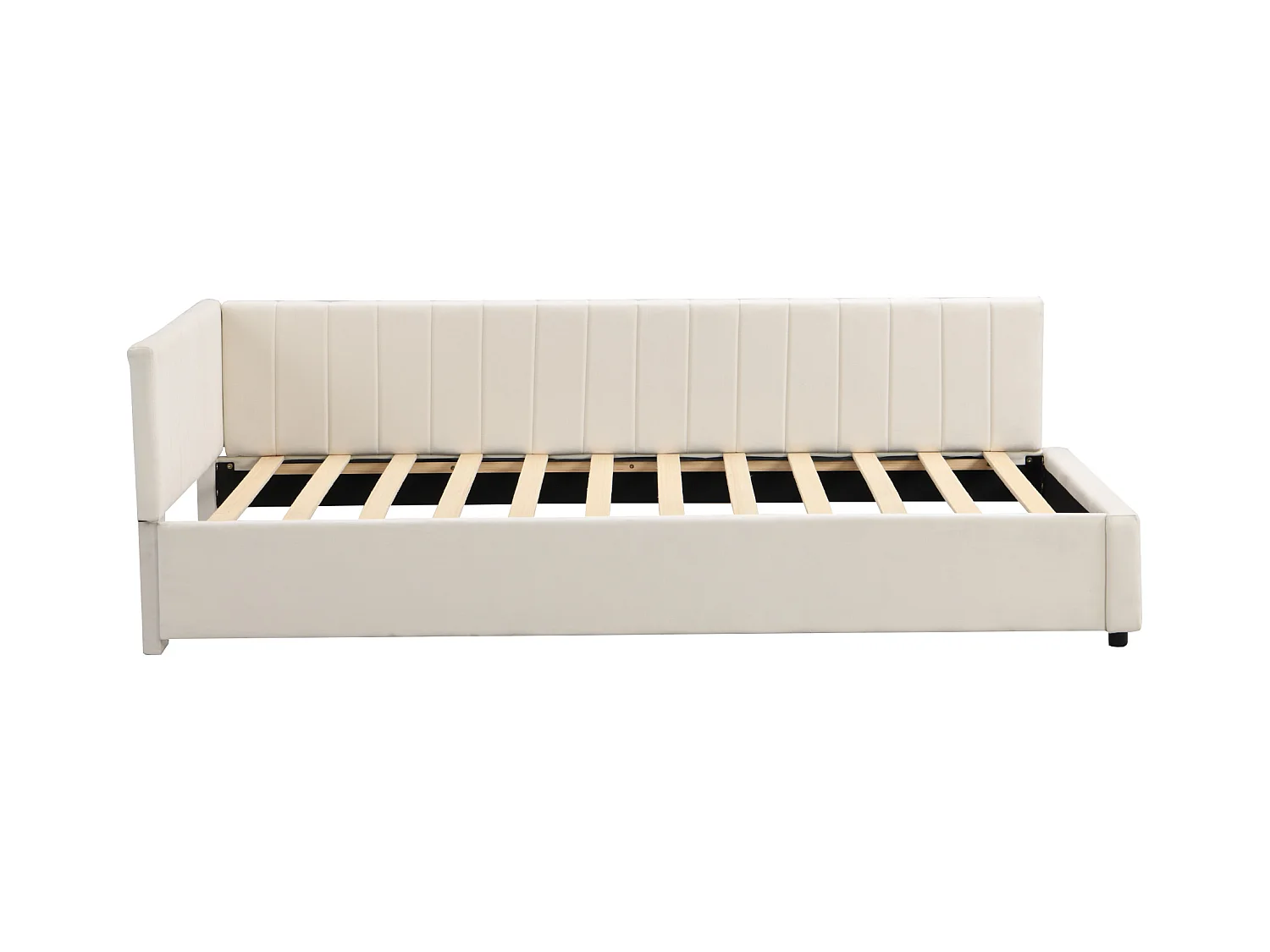 Lit enfant 90x200cm beige, Sommier à lattes, flanelle, sans matelas