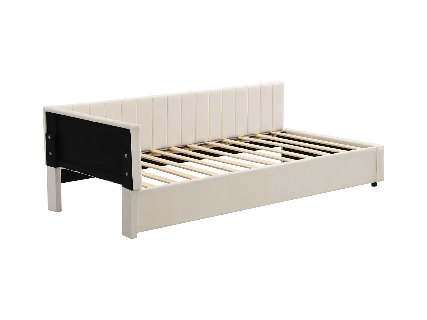 Lit enfant 90x200cm beige, Sommier à lattes, flanelle, sans matelas