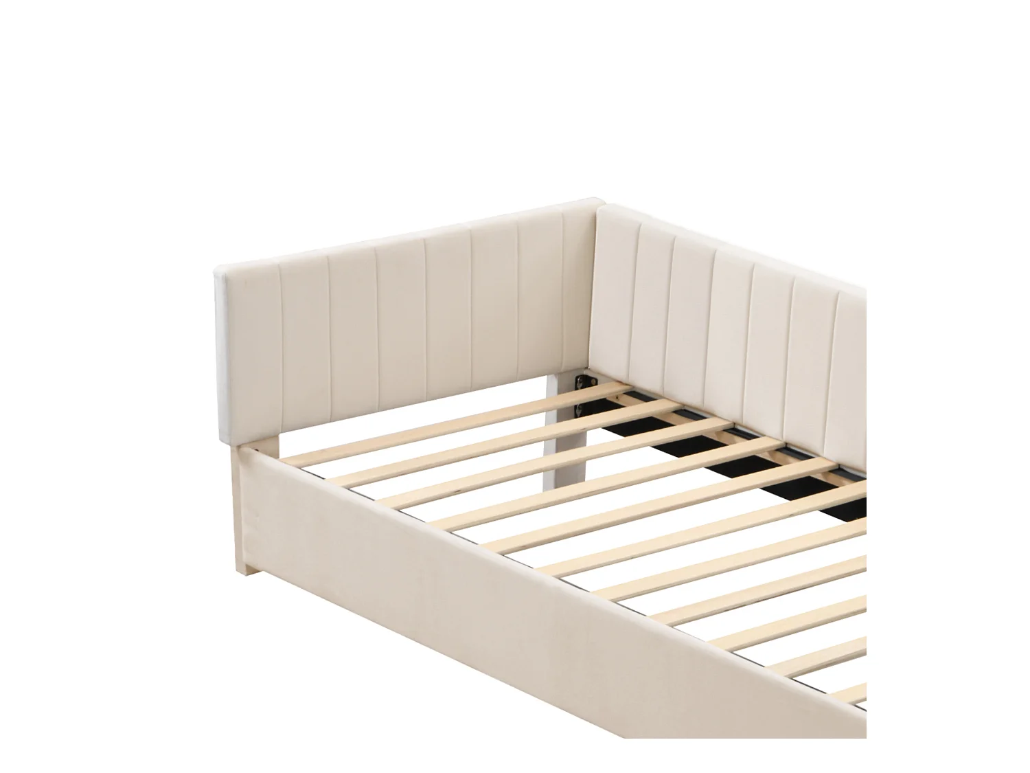 Lit enfant 90x200cm beige, Sommier à lattes, flanelle, sans matelas