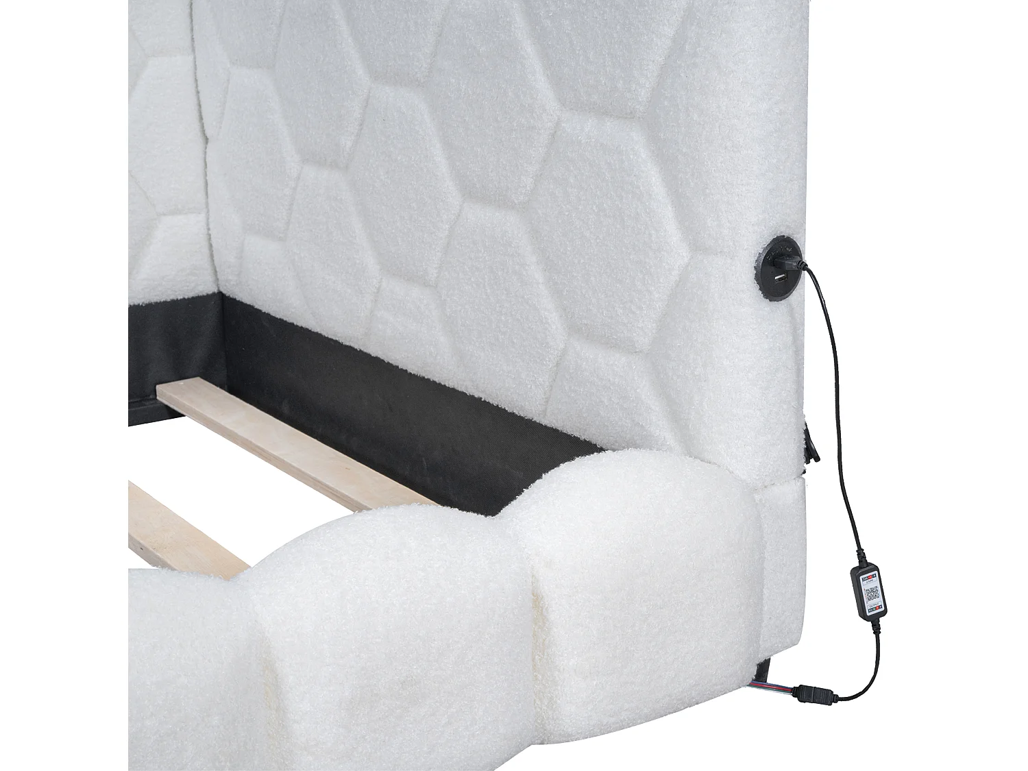 Lit enfant 90x200cm blanc avec port USB, lit enfant simple, lumière ambiante 16 couleurs, sans matelas