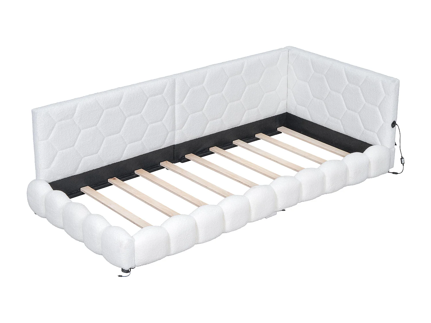 Lit enfant 90x200cm blanc avec port USB, lit enfant simple, lumière ambiante 16 couleurs, sans matelas