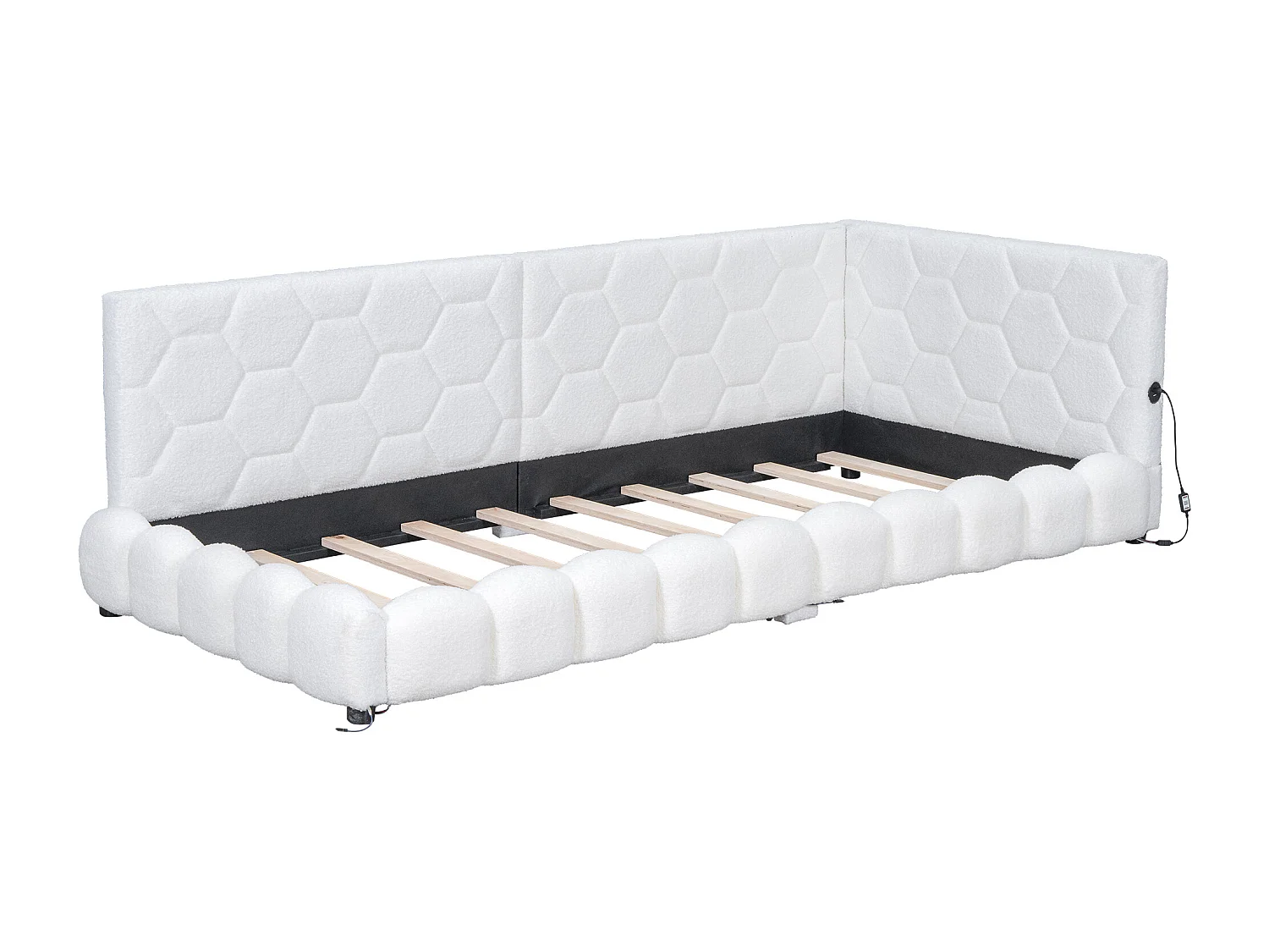 Lit enfant 90x200cm blanc avec port USB, lit enfant simple, lumière ambiante 16 couleurs, sans matelas