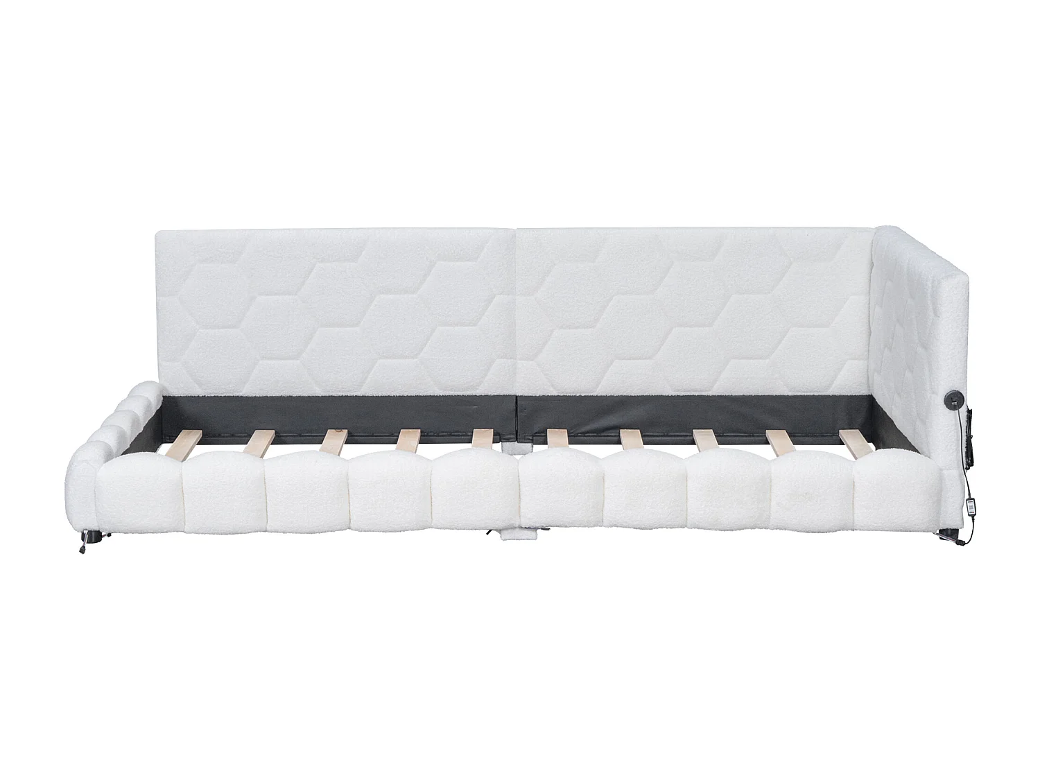 Lit enfant 90x200cm blanc avec port USB, lit enfant simple, lumière ambiante 16 couleurs, sans matelas