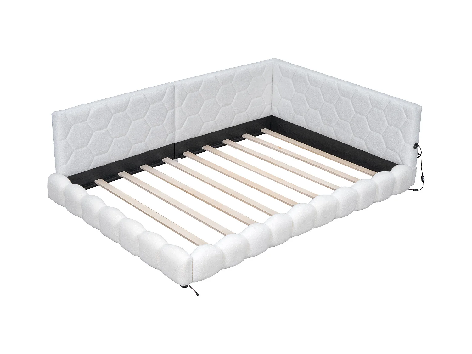 Canapé-lit 140x200cm blanc avec port USB, lit enfant double, lumière ambiante 16 couleurs, sans matelas