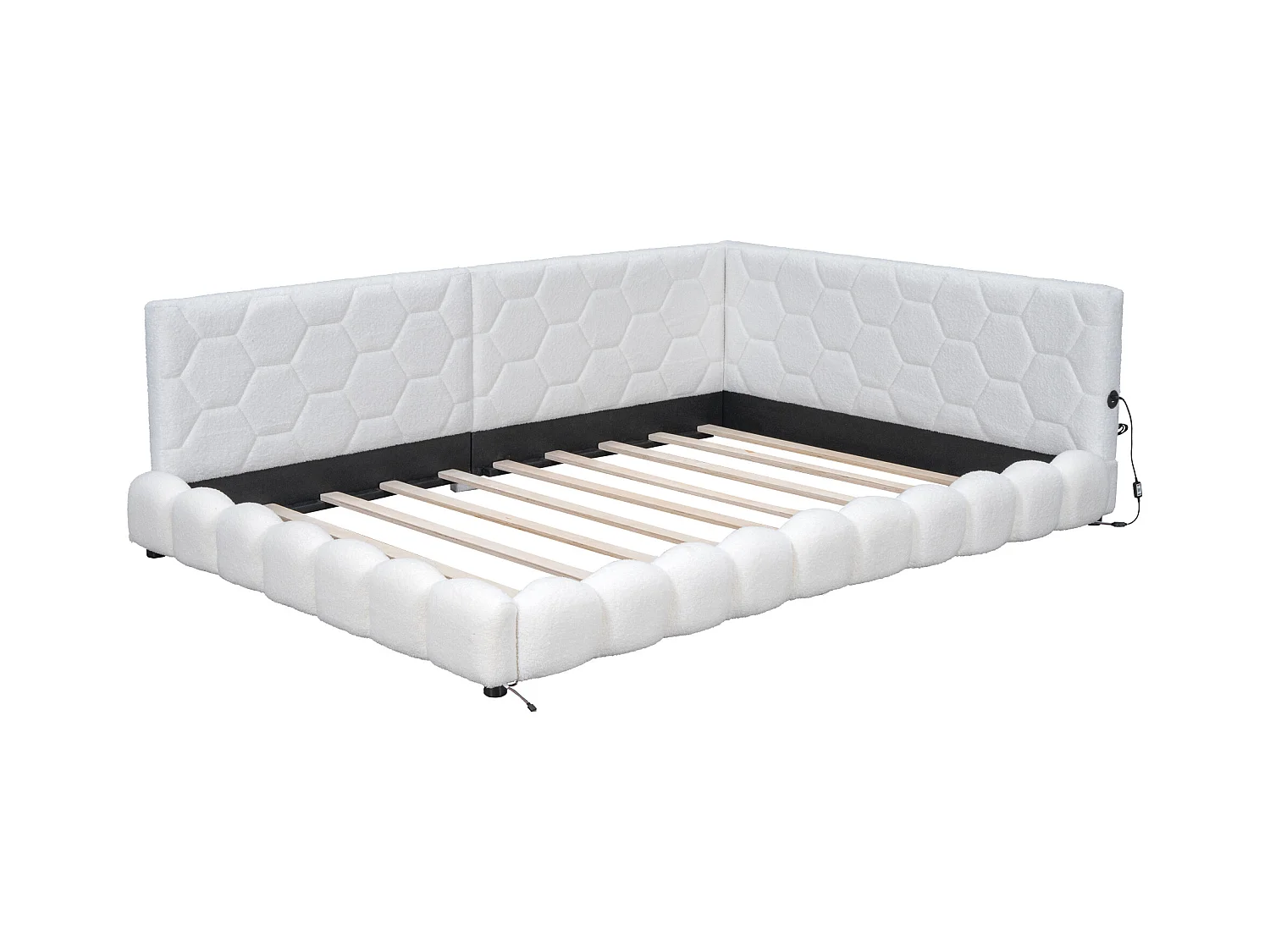 Canapé-lit 140x200cm blanc avec port USB, lit enfant double, lumière ambiante 16 couleurs, sans matelas