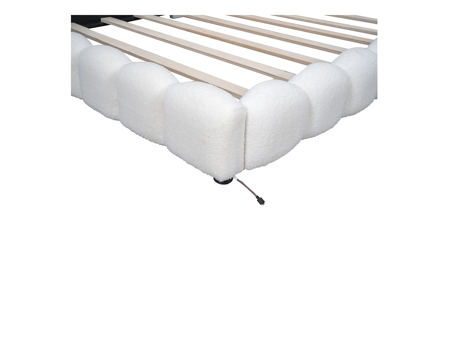 Canapé-lit 140x200cm blanc avec port USB, lit enfant double, lumière ambiante 16 couleurs, sans matelas