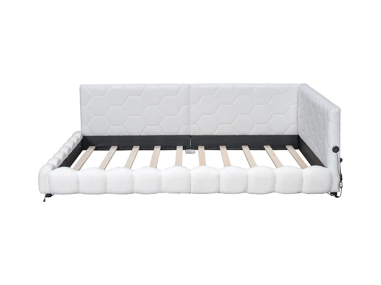 Canapé-lit 140x200cm blanc avec port USB, lit enfant double, lumière ambiante 16 couleurs, sans matelas