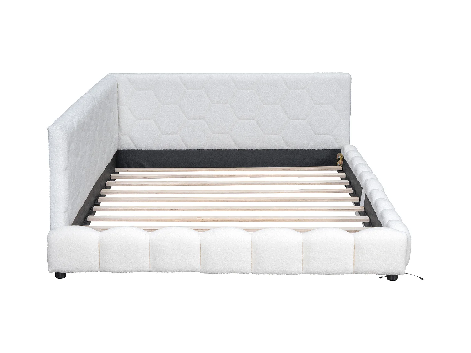 Canapé-lit 140x200cm blanc avec port USB, lit enfant double, lumière ambiante 16 couleurs, sans matelas