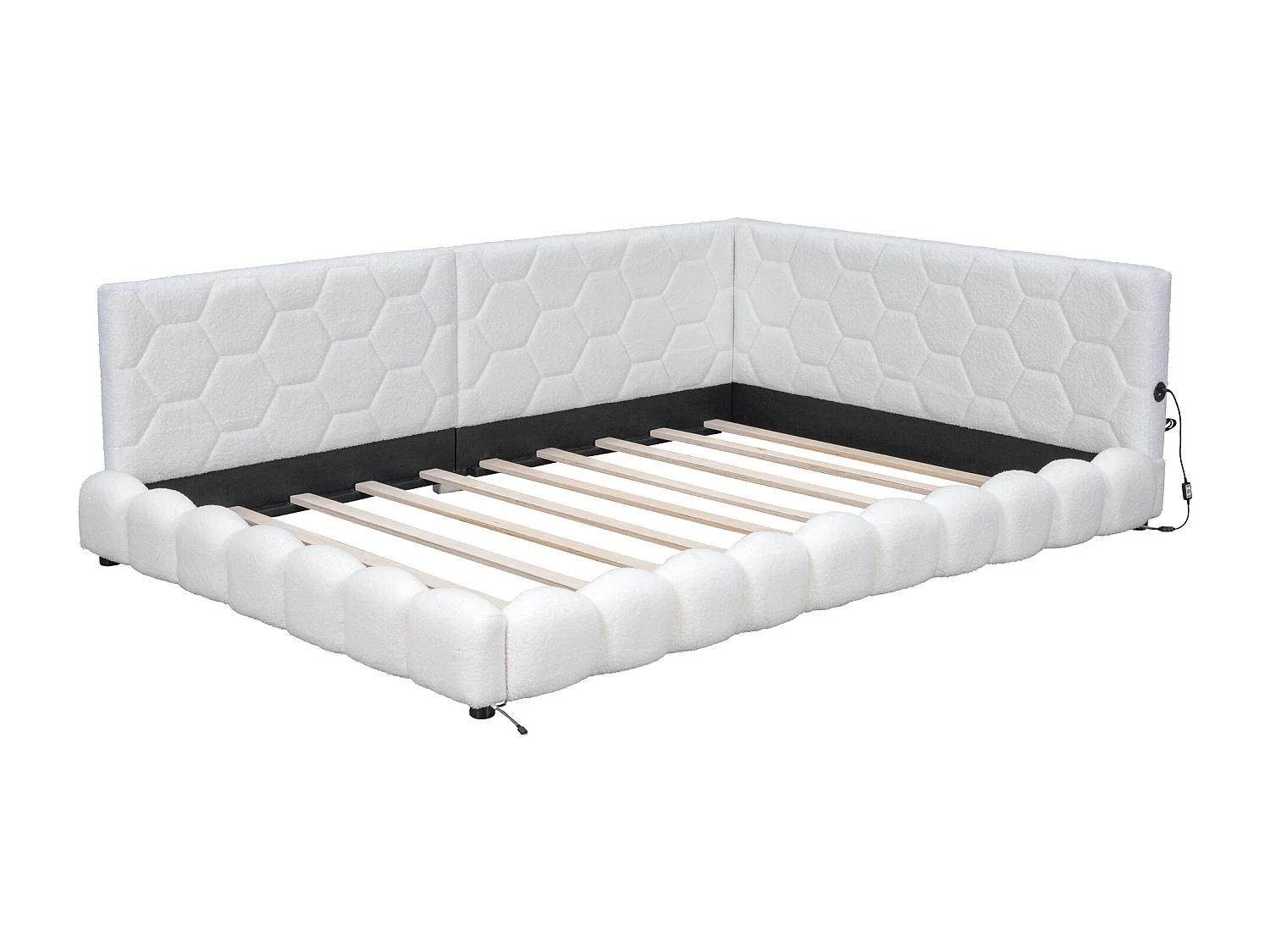 Canapé-lit 140x200cm blanc avec port USB, lit enfant double, lumière ambiante 16 couleurs, sans matelas