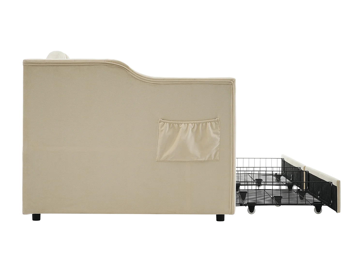 Canape lit 90x200 cm beige avec USB Type C, Lit enfant simple en velours avec 2 tiroirs de rangement, sans matelas