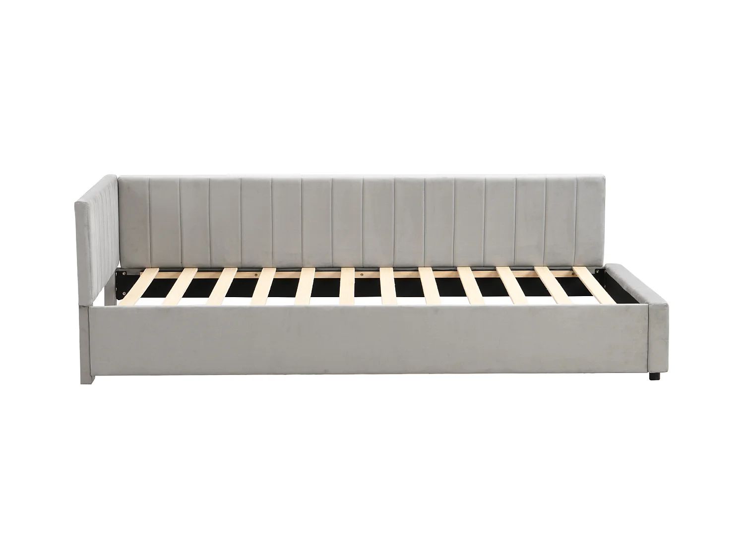 Lit enfant 90x200cm gris, Sommier à lattes, flanelle, sans matelas