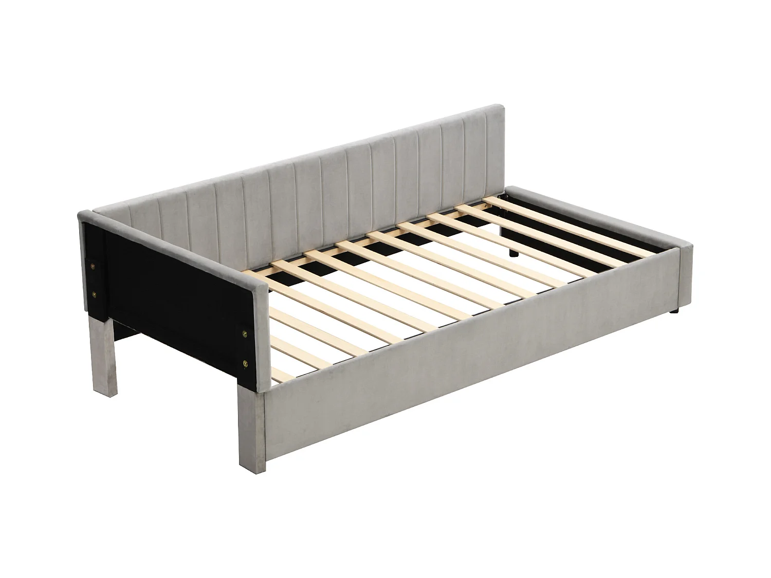 Lit enfant 90x200cm gris, Sommier à lattes, flanelle, sans matelas