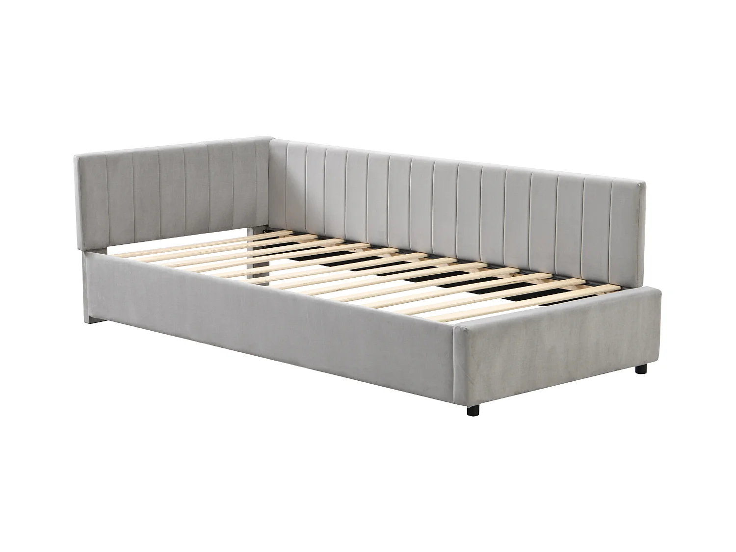 Lit enfant 90x200cm gris, Sommier à lattes, flanelle, sans matelas