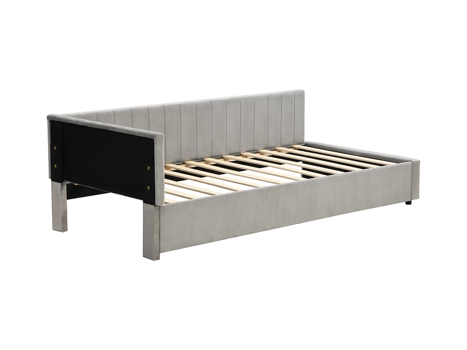 Lit enfant 90x200cm gris, Sommier à lattes, flanelle, sans matelas