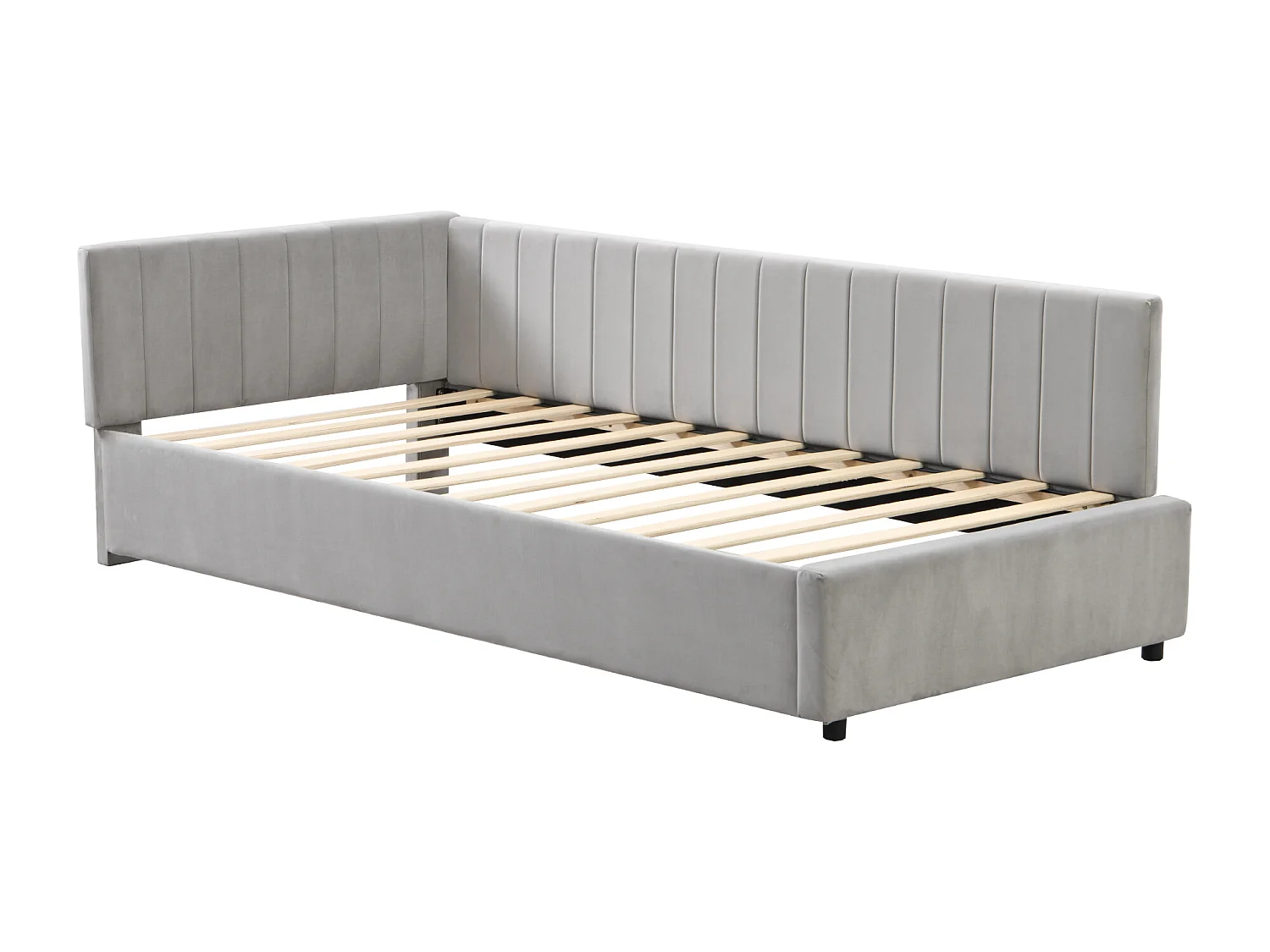 Lit enfant 90x200cm gris, Sommier à lattes, flanelle, sans matelas