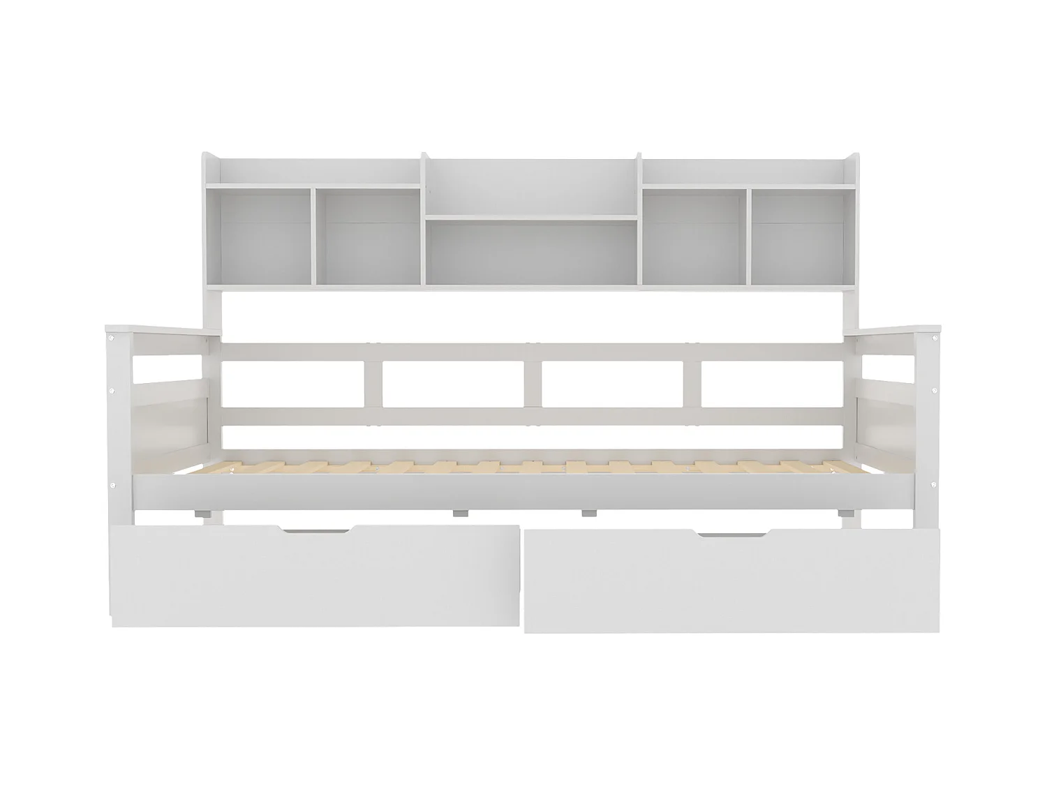 Lit enfant 90x200cm avec compartiment de rangement, canapé convertible avec 2 tiroirs, lit simple en bois, blanc, sans matelas