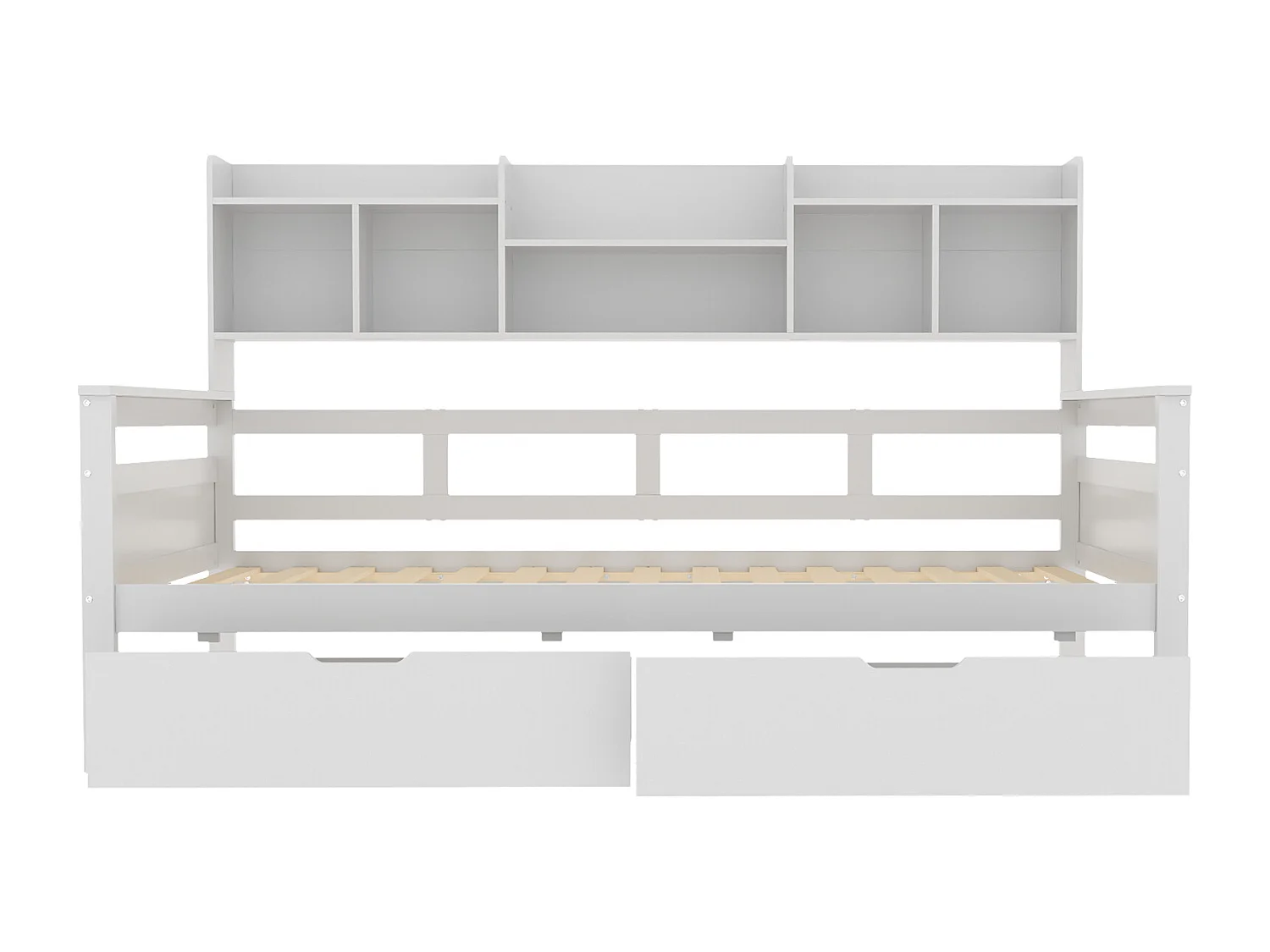 Lit enfant 90x200cm avec compartiment de rangement, canapé convertible avec 2 tiroirs, lit simple en bois, blanc, sans matelas