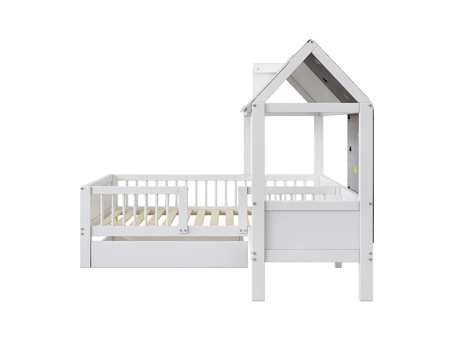Lit cabane enfant 90x200cm avec tiroir, lit simple multifonction, sans matelas, blanc
