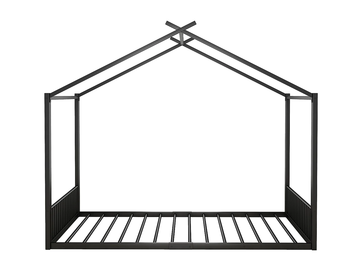 Lit cabane 140x200cm pour enfant, en métal noir, design maison moderne et structure solide(sans matelas)