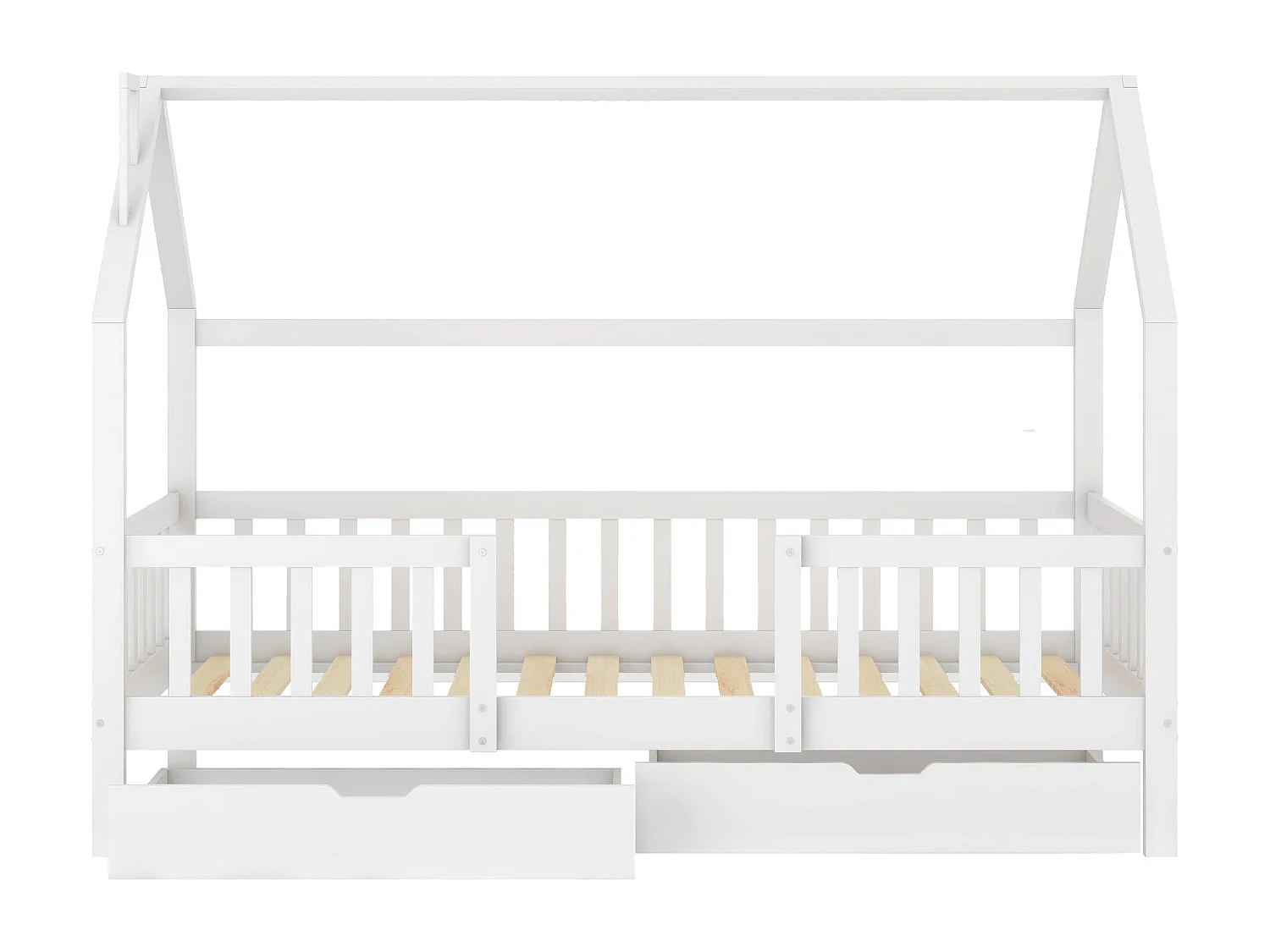 Lettino per bambini 90x200 cm - con 2 cassetti e rete a doghe bianca - senza materasso