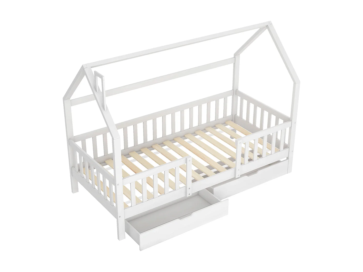 Lettino per bambini 90x200 cm - con 2 cassetti e rete a doghe bianca - senza materasso