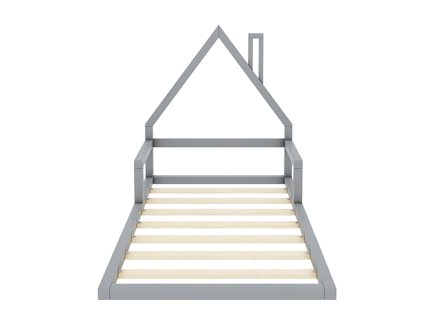 Lit cabane enfant 90x200 cm, en pin gris au sol– Design maison,facile à monter(sans matelas)