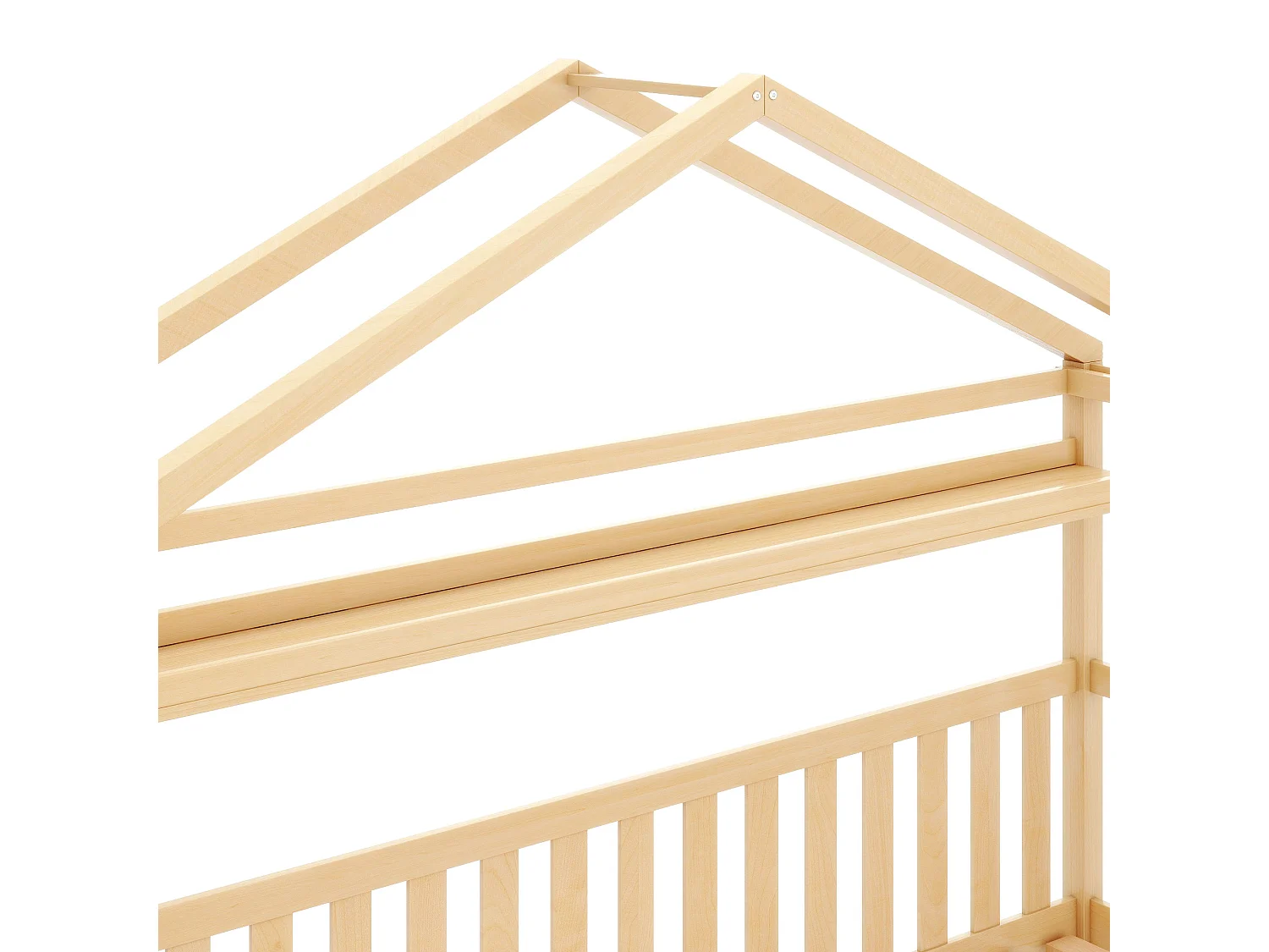 Lit cabane enfant 90x200 cm avec 2 tiroirs - Sommier à Lattes - Forme de Maison - Naturel, Sans Matelas