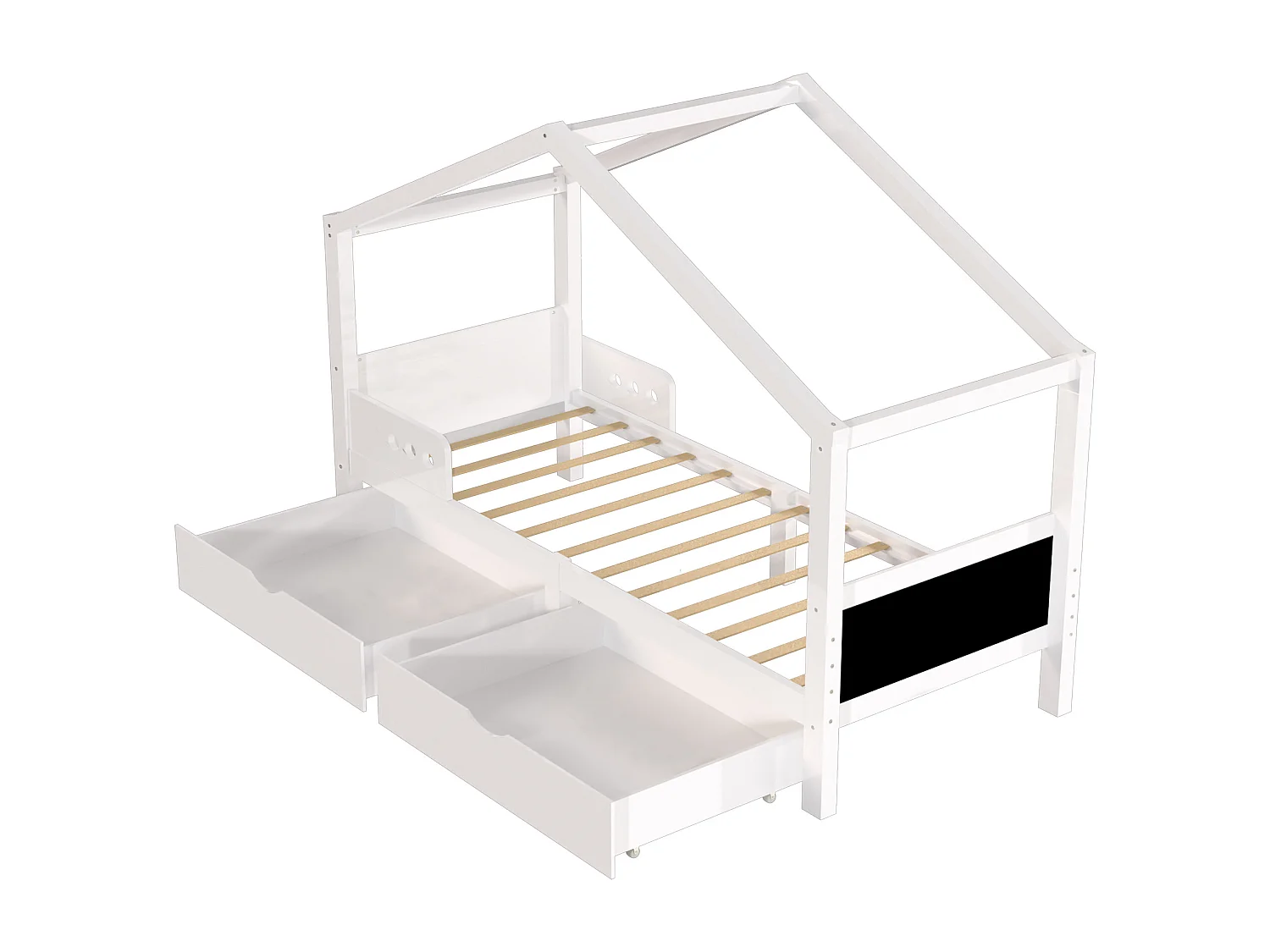 Letto a soppalco per bambini 90x200cm con 2 cassetti e lavagna - Bianco