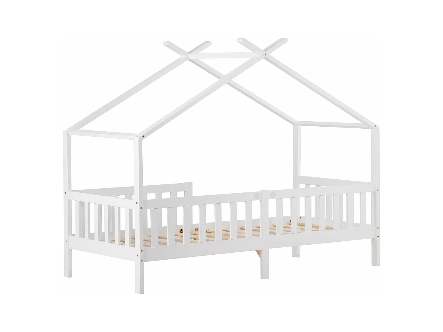 Lit cabane 90x200 cm - Lit enfant avec barrières de sécurité et sommier à lattes - blanc - sans matelas