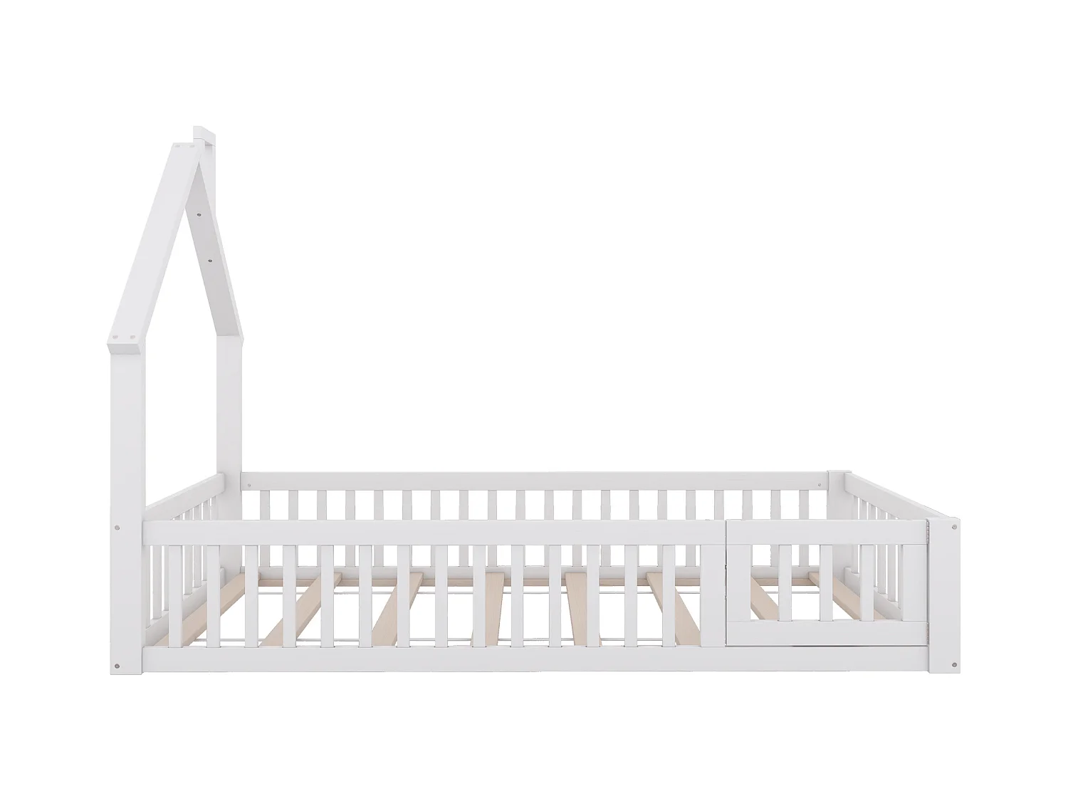 Lit enfant simple 90x200cm blanc en pin, lit cabane forme cheminée, sommier à lattes, sans matelas