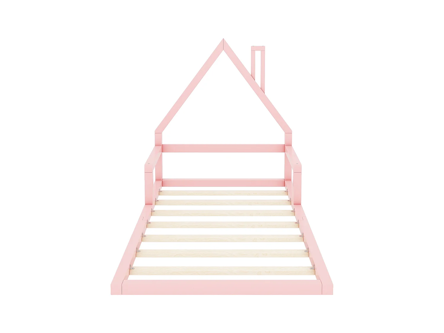 Lit cabane enfant 90x200 cm, en pin rose au sol– Design maison,facile à monter(sans matelas)
