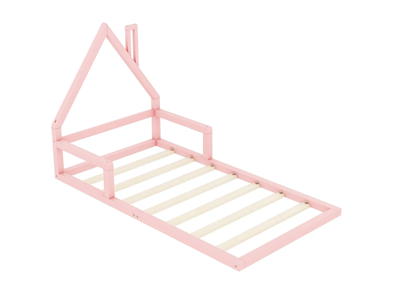 Lit cabane enfant 90x200 cm, en pin rose au sol– Design maison,facile à monter(sans matelas)