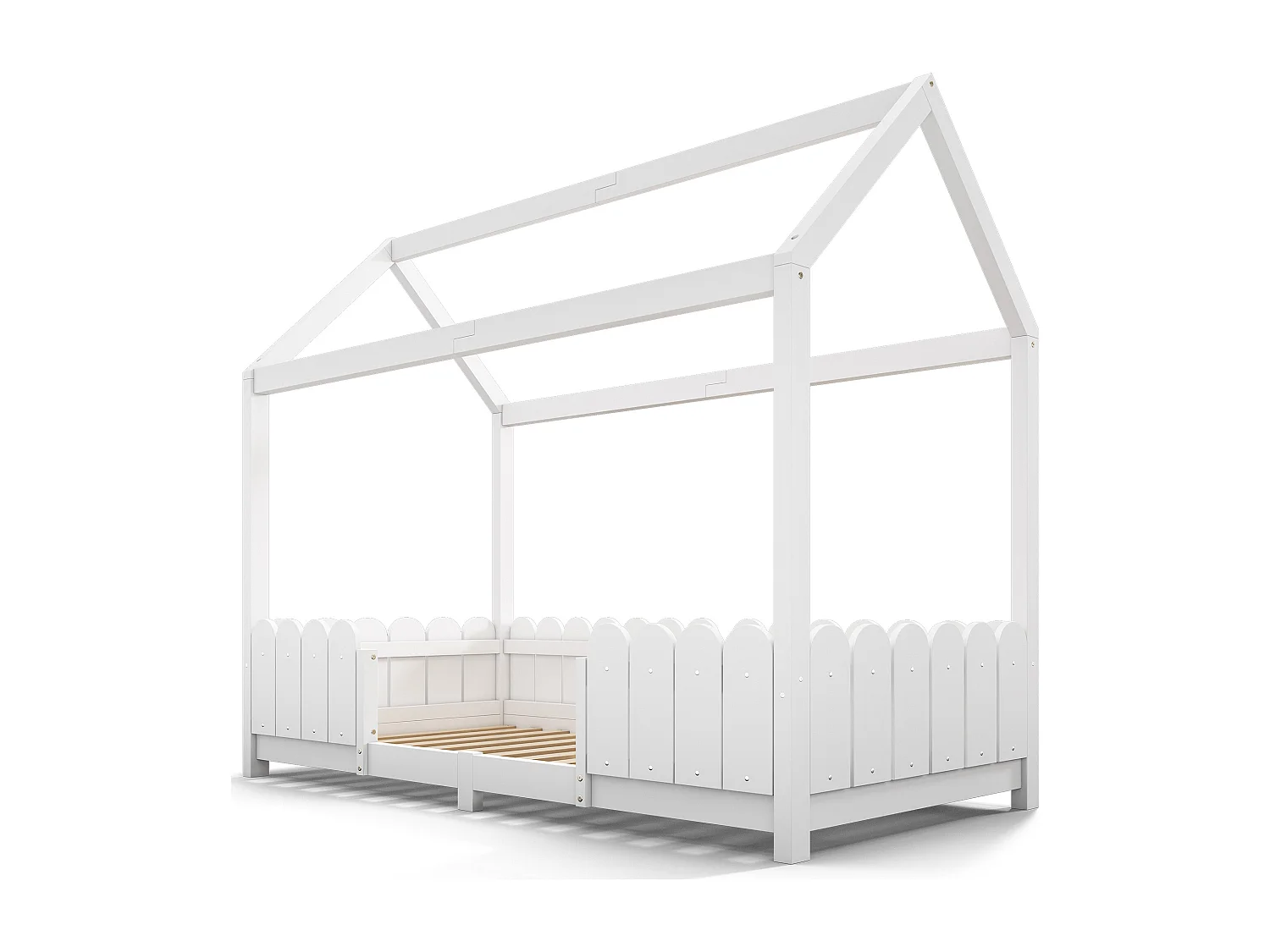 Lit cabane 90x200 cm - Lit enfant avec protection antichute et sommier à lattes - blanc - sans matelas