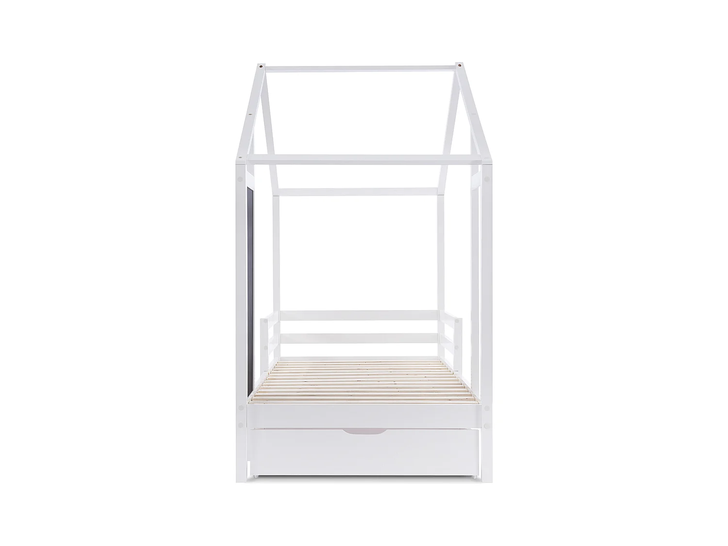 Hochbett 90x200 cm - Kinderbett mit Tafel und 2 Schubladen - Holzlattenrost - weiß