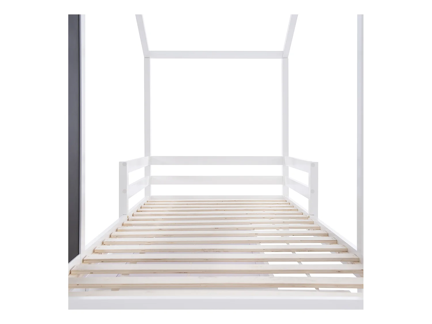 Lit cabane 90x200 cm - Lit enfant avec tableau noir et 2 tiroirs - sommier à lattes en bois - blanc