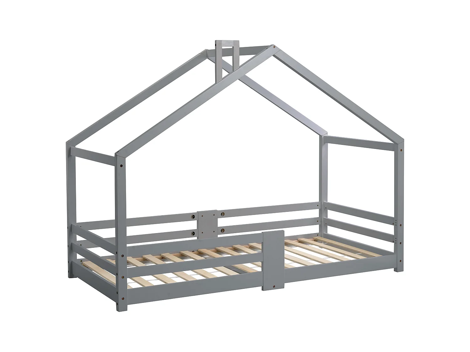 Hochbett 90x200 cm - Kinderbett mit Lattenrost - Rausfallschutz - grau