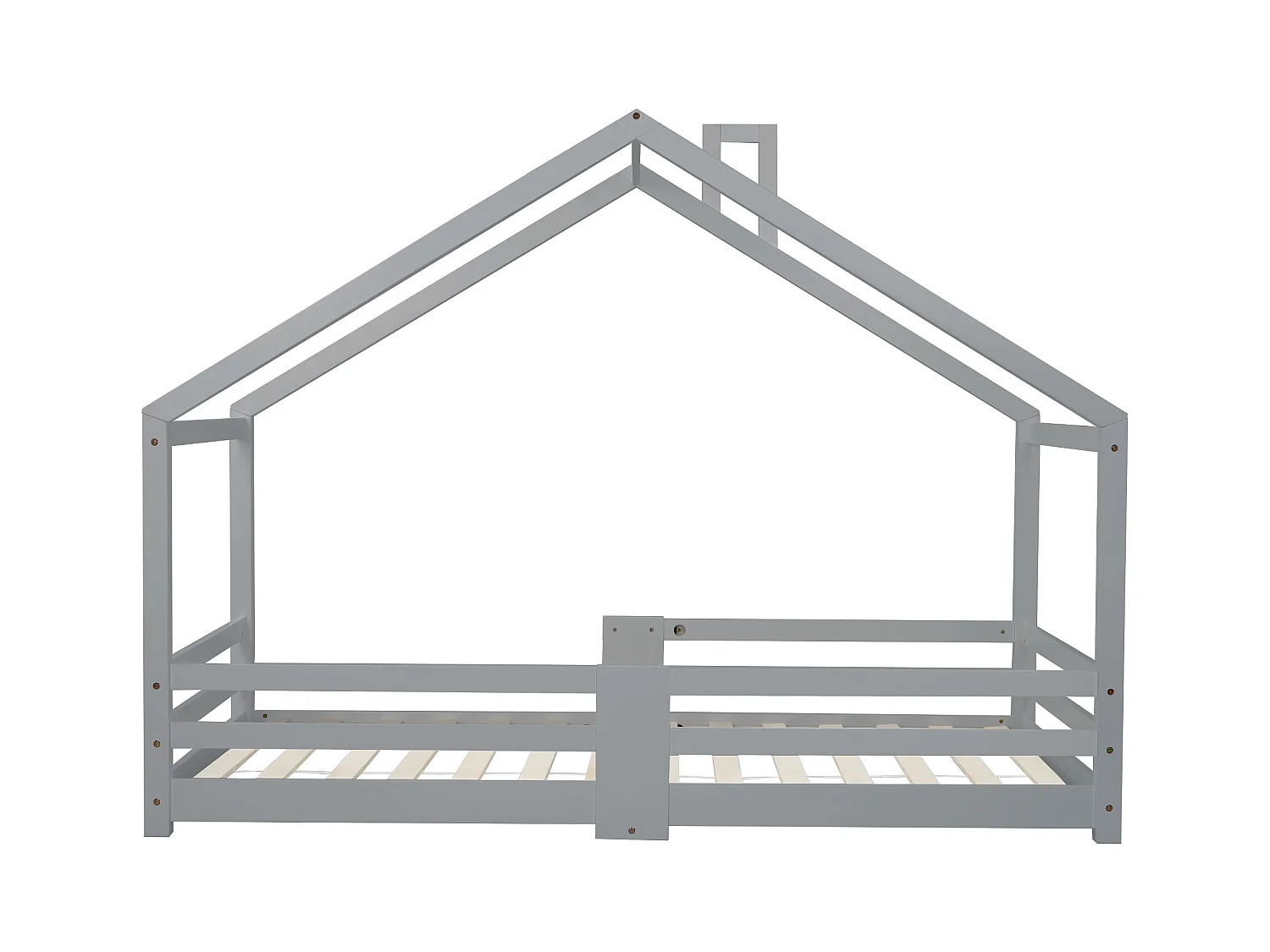 Hochbett 90x200 cm - Kinderbett mit Lattenrost - Rausfallschutz - grau