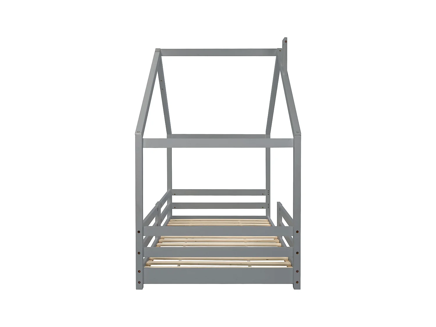 Hochbett 90x200 cm - Kinderbett mit Lattenrost - Rausfallschutz - grau