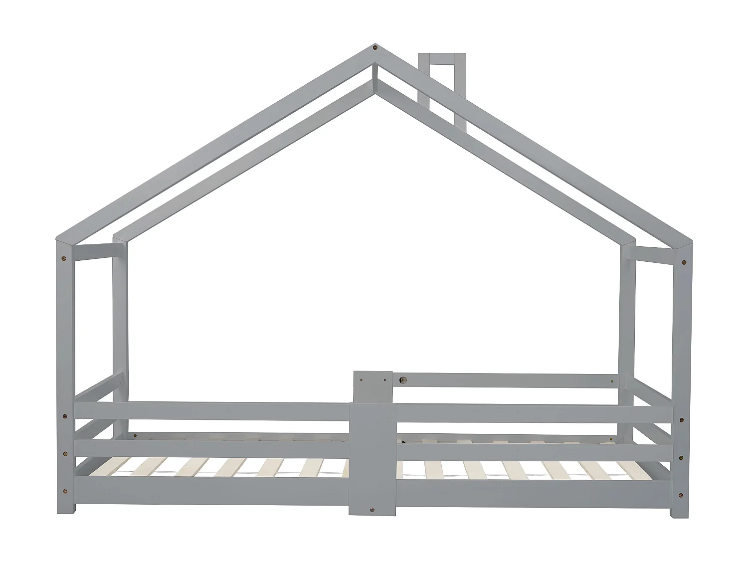 Lit cabane 90x200 cm - Lit enfant avec sommier à lattes - protection antichute - gris