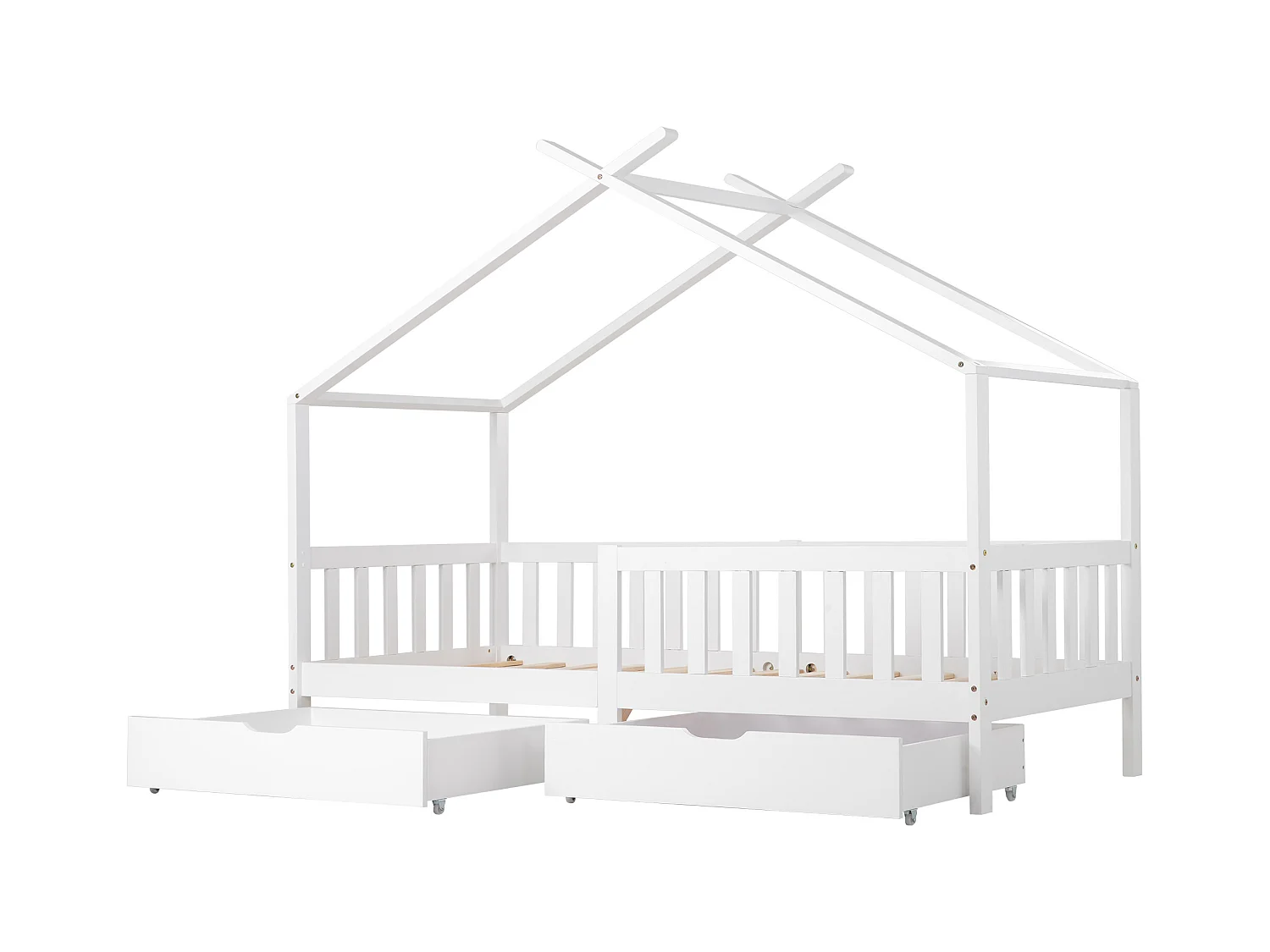 Cama cabina 90x200 cm - Cama infantil con barandillas y 2 cajones - blanca - sin colchón