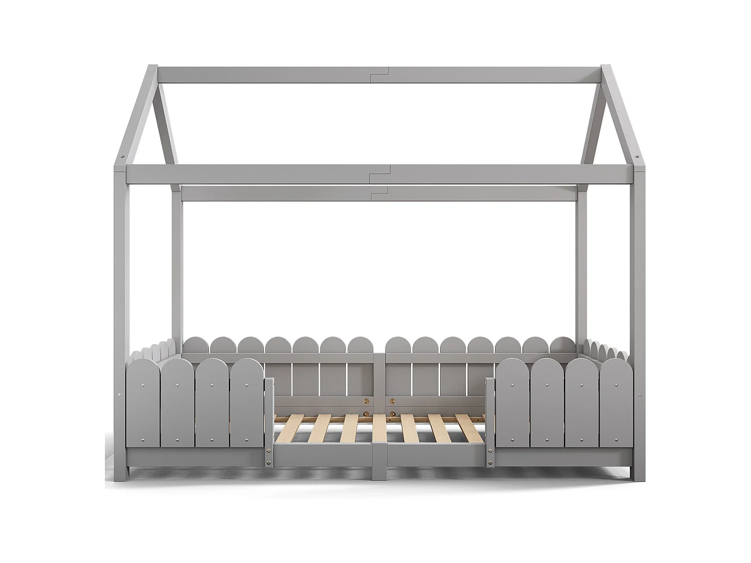 Cama cabina 90x200 cm - Cama infantil con protección anticaídas y somier - gris - sin colchón