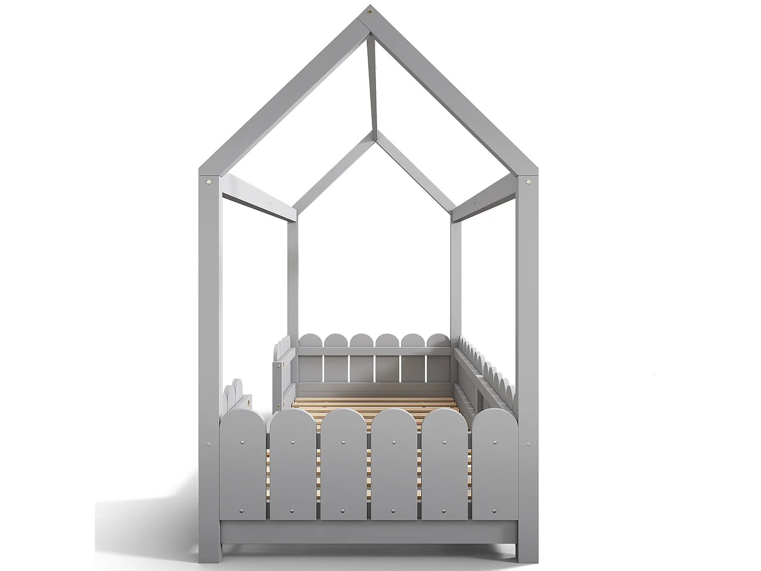 Cama cabina 90x200 cm - Cama infantil con protección anticaídas y somier - gris - sin colchón