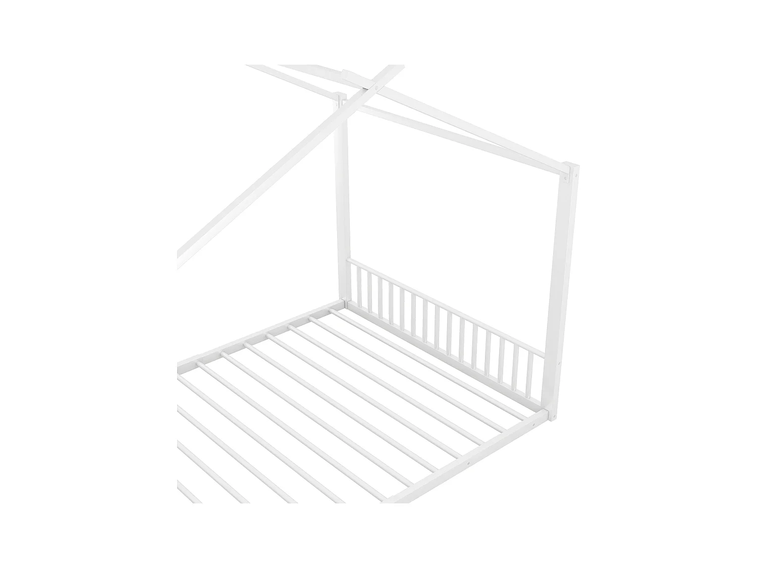Lit cabane 140x200cm pour enfant, en métal blanc, design maison moderne et structure solide(sans matelas)